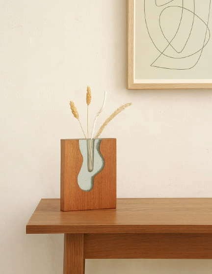 soliflore vase bois résine effet eau